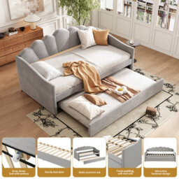 Btm 3Ft Single Upholstered Bed 90X190Cm With Pull Out Trundle Daybed Sofa Bed Velvet Grey Easy Assembly - thumbnail 7