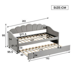 Btm 3Ft Single Upholstered Bed 90X190Cm With Pull Out Trundle Daybed Sofa Bed Velvet Grey Easy Assembly - thumbnail 6