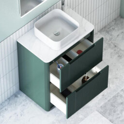 Royal Bathrooms Avenza 800mm Deep Moss Green Floor Standing Countertop Bathroom Vanity Unit 2 Drawer With Elena Basin - thumbnail 5