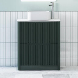 Royal Bathrooms Avenza 800mm Deep Moss Green Floor Standing Countertop Bathroom Vanity Unit 2 Drawer With Elena Basin - thumbnail 1