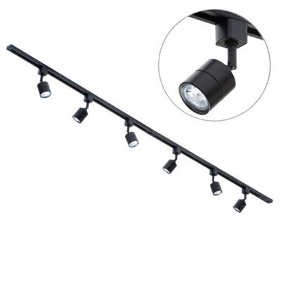 Litecraft Soho Black 6 Head 2M Straight Kitchen Track Light With Led Bulbs - image 1