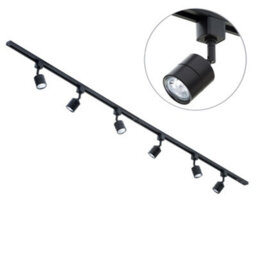 Litecraft Soho Black 6 Head 2M Straight Kitchen Track Light With Led Bulbs - thumbnail 1