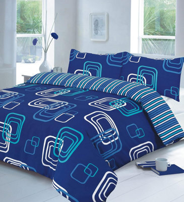Homes & Linen Luxury Blake Geometric Duvet Cover Set With Pillowcase Reversible Stripes Bedding Set