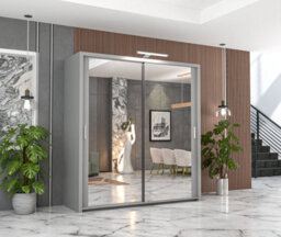 RAC3 Sliding Wardrobe Led Mirror Space Saving Bedroom Wardrobe, Contemporary Bedroom Sliding Wardrobe & Mirror Wardrobe (Grey 203Cm) - thumbnail 1