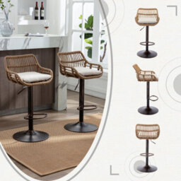 Abrihome Modern Swivel Bar Stools, 2-Pack Height Adjustable Wicker Chairs With Cushion & Floor Protectors, Counter Stools For Kitchen - thumbnail 4