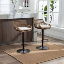 Abrihome Modern Swivel Bar Stools, 2-Pack Height Adjustable Wicker Chairs With Cushion & Floor Protectors, Counter Stools For Kitchen - thumbnail 2