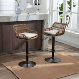 Abrihome Modern Swivel Bar Stools, 2-Pack Height Adjustable Wicker Chairs With Cushion & Floor Protectors, Counter Stools For Kitchen - thumbnail 3