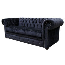 Chesterfield Crystal 3 Seater Sofa Modena Black Velvet Fabric In Classic Style - thumbnail 5