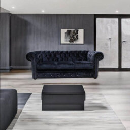 Chesterfield Crystal 3 Seater Sofa Modena Black Velvet Fabric In Classic Style - thumbnail 2