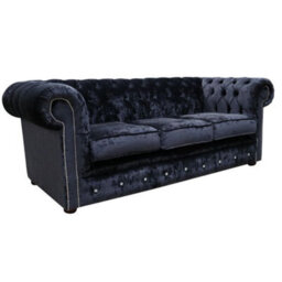 Chesterfield Crystal 3 Seater Sofa Modena Black Velvet Fabric In Classic Style - thumbnail 3