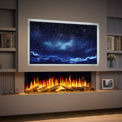 Evolution Fires Advance 1300 Media Wall Electric Fire, 3-Sided Glass, Ultra Realistic Led Flame, Remote Control - image 1