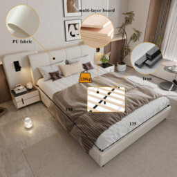 Matteo Upholstered Double Bed Frame 4Ft6 With Integrated Usb & Led Lights, Beige Faux Leather - thumbnail 8