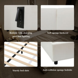Matteo Upholstered Double Bed Frame 4Ft6 With Integrated Usb & Led Lights, Beige Faux Leather - thumbnail 9