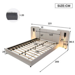 Matteo Upholstered Double Bed Frame 4Ft6 With Integrated Usb & Led Lights, Beige Faux Leather - thumbnail 7