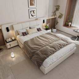 Matteo Upholstered Double Bed Frame 4Ft6 With Integrated Usb & Led Lights, Beige Faux Leather - thumbnail 5