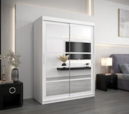 Arte Roma Ii White Elegant Sliding Door Wardrobe H2000mm W1500mm D620mm With Mirrored Panels And Silver Handles - thumbnail 2