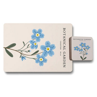 Benjamin Tate Design Botanical Garden Collection Placemats And Coasters Set With Wood Base And Blue Floral Artwork Limited Edition - image 1