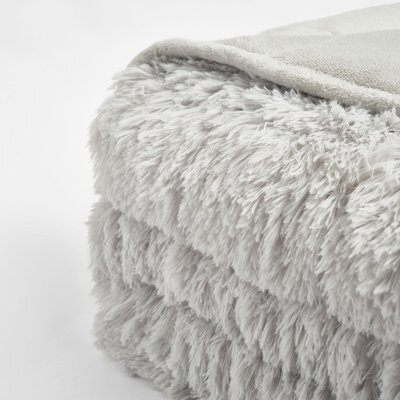 Ohs Fluffy Fleece Weighted Blanket Sensory Throw - Silver, 125 X 180Cm - 6Kg - image 1