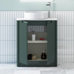 Royal Bathrooms Avenza 800mm Deep Moss Green Floor Standing Bathroom Vanity Unit 2 Door With Art Round Basin - thumbnail 5