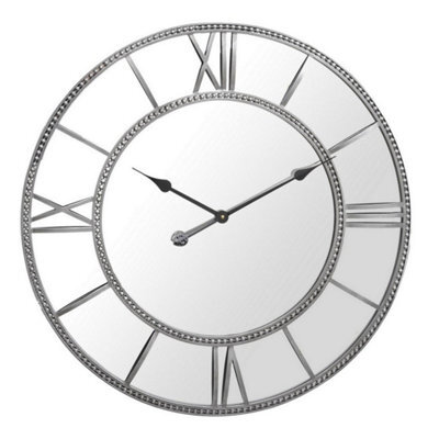 Buttercup Farm Framed Beaded Mirrored Round Clock - Iron - L4 X W70 X H70 Cm - Grey/silver - image 1