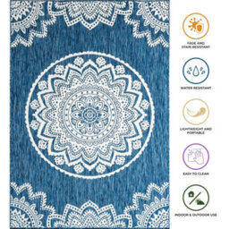 Homeart Outdoor Indoor Rug, Easy Clean, Uv Weather Resistant Rug For Patio, Gardenmandala Blue, Cream,160X230Cm - thumbnail 7