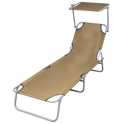 Walplus Folding Sun Lounger With Canopy Steel Taupe - image 1