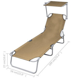 Walplus Folding Sun Lounger With Canopy Steel Taupe - thumbnail 7