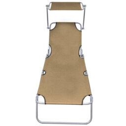 Walplus Folding Sun Lounger With Canopy Steel Taupe - thumbnail 2