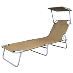 Walplus Folding Sun Lounger With Canopy Steel Taupe - thumbnail 3