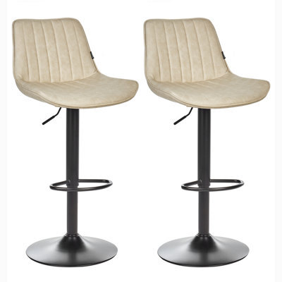 Beliani Set Of 2 Bar Chairs Dubrovnik Faux Leather Swivel Light Beige - image 1