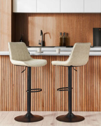 Beliani Set Of 2 Bar Chairs Dubrovnik Faux Leather Swivel Light Beige - thumbnail 2