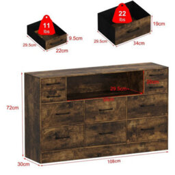 Brown 10 Drawers Chest Of Drawers Bedside Cabinet Storage Bedroom - thumbnail 2