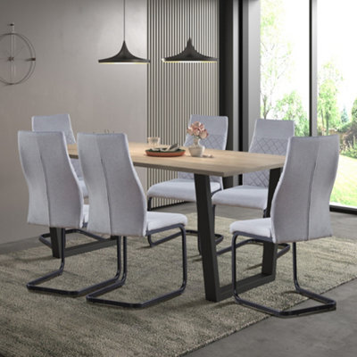 Hallowood Furniture Dudley 180Cm Dining Table Set With 6 Grey Fabric High Back Chairs - image 1