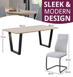 Hallowood Furniture Dudley 180Cm Dining Table Set With 6 Grey Fabric High Back Chairs - thumbnail 3