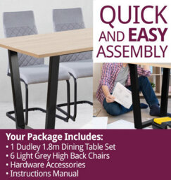 Hallowood Furniture Dudley 180Cm Dining Table Set With 6 Grey Fabric High Back Chairs - thumbnail 7