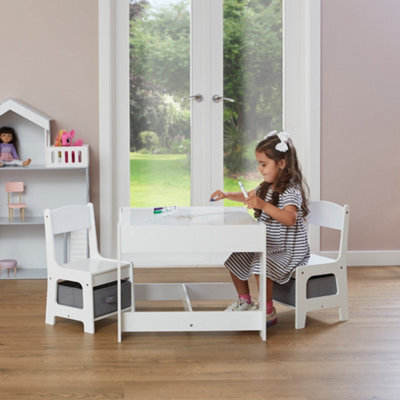 Liberty House Toys Kid's White Table And Chairs With Grey Storage Bins - image 1