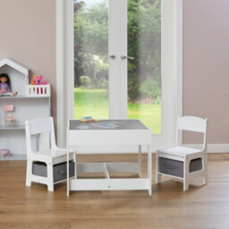 Liberty House Toys Kid's White Table And Chairs With Grey Storage Bins - thumbnail 2