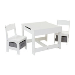 Liberty House Toys Kid's White Table And Chairs With Grey Storage Bins - thumbnail 3