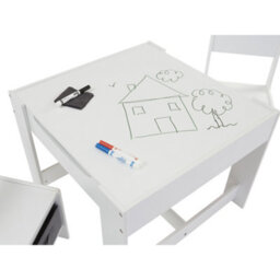 Liberty House Toys Kid's White Table And Chairs With Grey Storage Bins - thumbnail 5