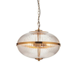 Luminosa Lighting Luminosa Somerset Spherical Pendant Ceiling Light Vintage Brass Finish & Clear Ribbed Glass 3X E14 - thumbnail 1