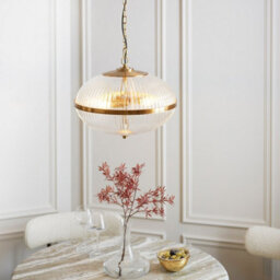 Luminosa Lighting Luminosa Somerset Spherical Pendant Ceiling Light Vintage Brass Finish & Clear Ribbed Glass 3X E14 - thumbnail 4