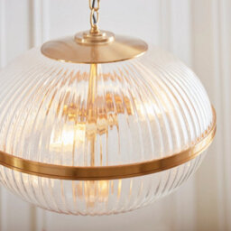 Luminosa Lighting Luminosa Somerset Spherical Pendant Ceiling Light Vintage Brass Finish & Clear Ribbed Glass 3X E14 - thumbnail 5