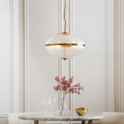 Luminosa Lighting Luminosa Somerset Spherical Pendant Ceiling Light Vintage Brass Finish & Clear Ribbed Glass 3X E14 - thumbnail 2