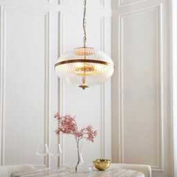 Luminosa Lighting Luminosa Somerset Spherical Pendant Ceiling Light Vintage Brass Finish & Clear Ribbed Glass 3X E14 - thumbnail 3
