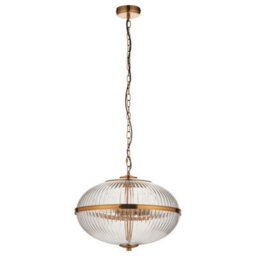 Luminosa Lighting Luminosa Somerset Spherical Pendant Ceiling Light Vintage Brass Finish & Clear Ribbed Glass 3X E14 - thumbnail 6