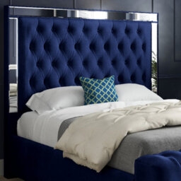Marino Mirror Upholstered Soft Velvet Blue Bed Frame - thumbnail 2