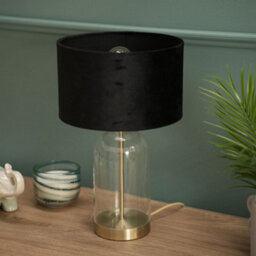 Valuelights Jessy Glass And Gold Metal Bedside Table Lamp With A Black Velvet Lampshade - thumbnail 3