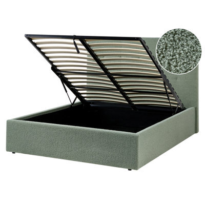 Beliani Ottoman Bed Lorient Boucle Green 140 X 200 Cm (Eu Double) - image 1