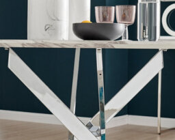 Furniturebox Novara White Marble Effect 100Cm Round Dining Table With Chrome Starburst Legs & 4 Navy Velvet Pesaro Chairs - thumbnail 6