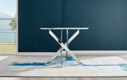 Furniturebox Novara White Marble Effect 100Cm Round Dining Table With Chrome Starburst Legs & 4 Navy Velvet Pesaro Chairs - thumbnail 8